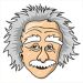 Cartoon illustration of a man with wild grey hair and mustache, smiling.
